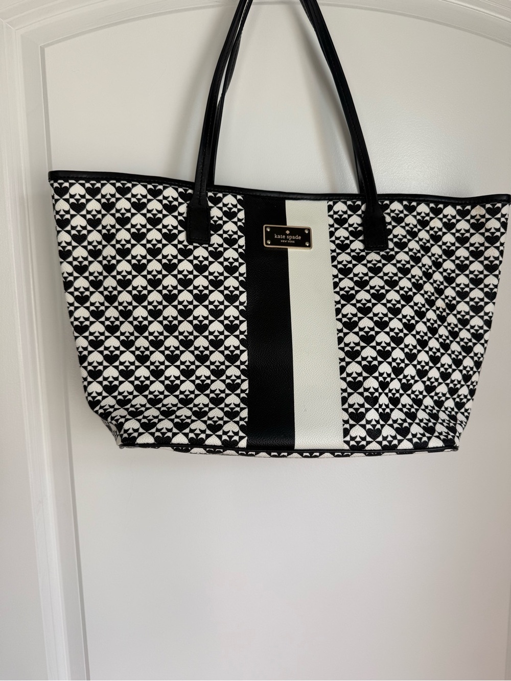 kate spade Black & White Patterned Center-Stripe Tote